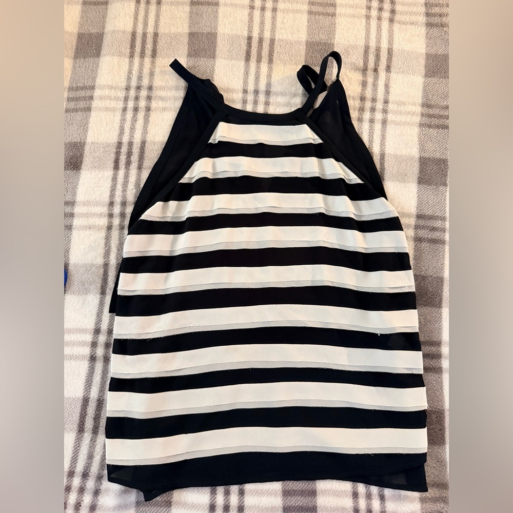 Forever 21 Contemporary Black and White Striped Halter Tank Top